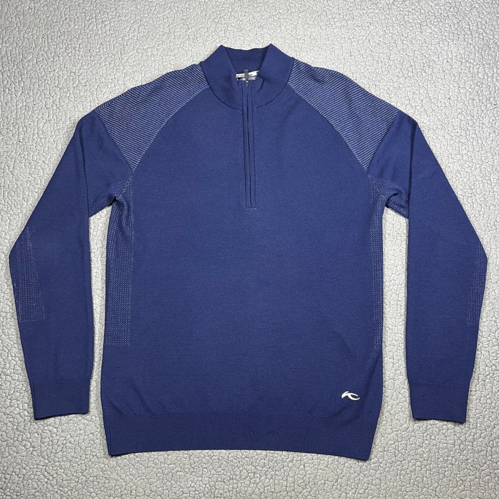 Kjus Men Kulm Half-Zip Merino Wool Blend Sweater Navy Blue MG35-J02 Size 50 M